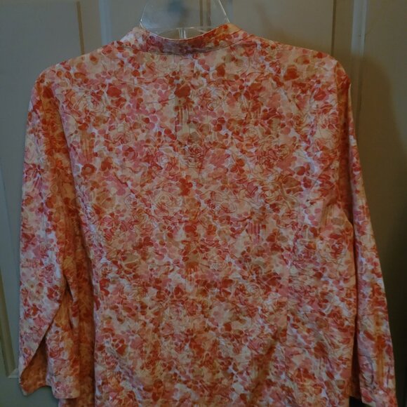 JM Collection Pretty Pink & Orange Floral Pleated Button Down Top Misses 14 - Picture 4 of 5